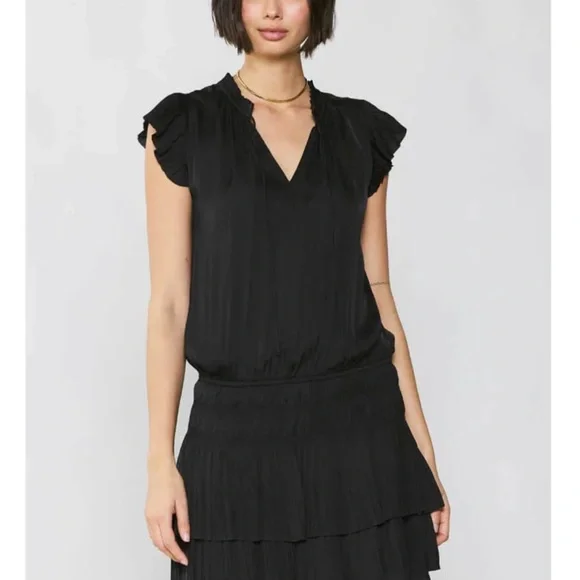 Current Air Drop Waist Zoey Split Neck Tie Mini Dress Black Size Small - Picture 2 of 6